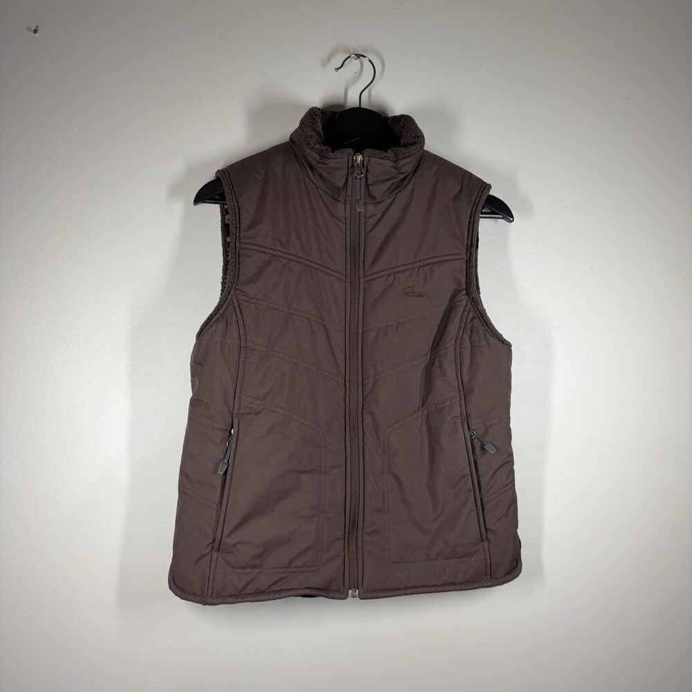 Nike ACG Vest Womens Medium Brown Insulated Puffer Full Zip Fleece Collar Hiking